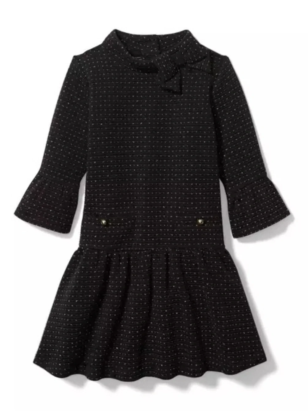 Janie and Jack Dot Polkadot Jacquard Dress Black Gold Bow Girl Sz 2T